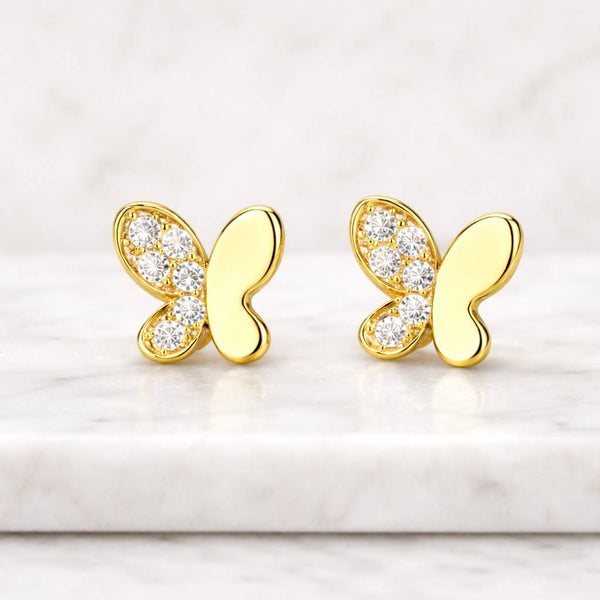 lab grown diamond butterfly stud earrings 14k gold dainty minimalist earrings for women everyday wear diamond butterfly studs gift for her fine jewelry small gold earrings with lab diamonds delicate design modern jewelry usa market high quality sparkle lightweight comfortable stud earrings secure backing fashion jewelry