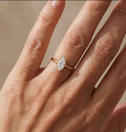 Marquise Lab Grown Diamond Engagement Ring 10K 14K 18K Solid Gold Ring IGI Certified Genuine Diamond Ring Solitaire Ring Anniversary Gift
