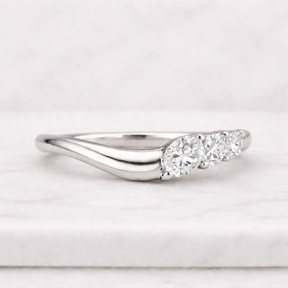 Solid Gold Three Stone Oval Moissanite Engagement Ring, Anniversary Gift for Women