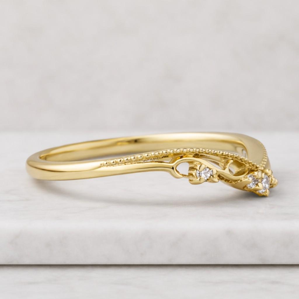custom curved ring wedding band for women real lab diamond band ring anniversary gift for wife her chevron ring round diamond stacking ring

