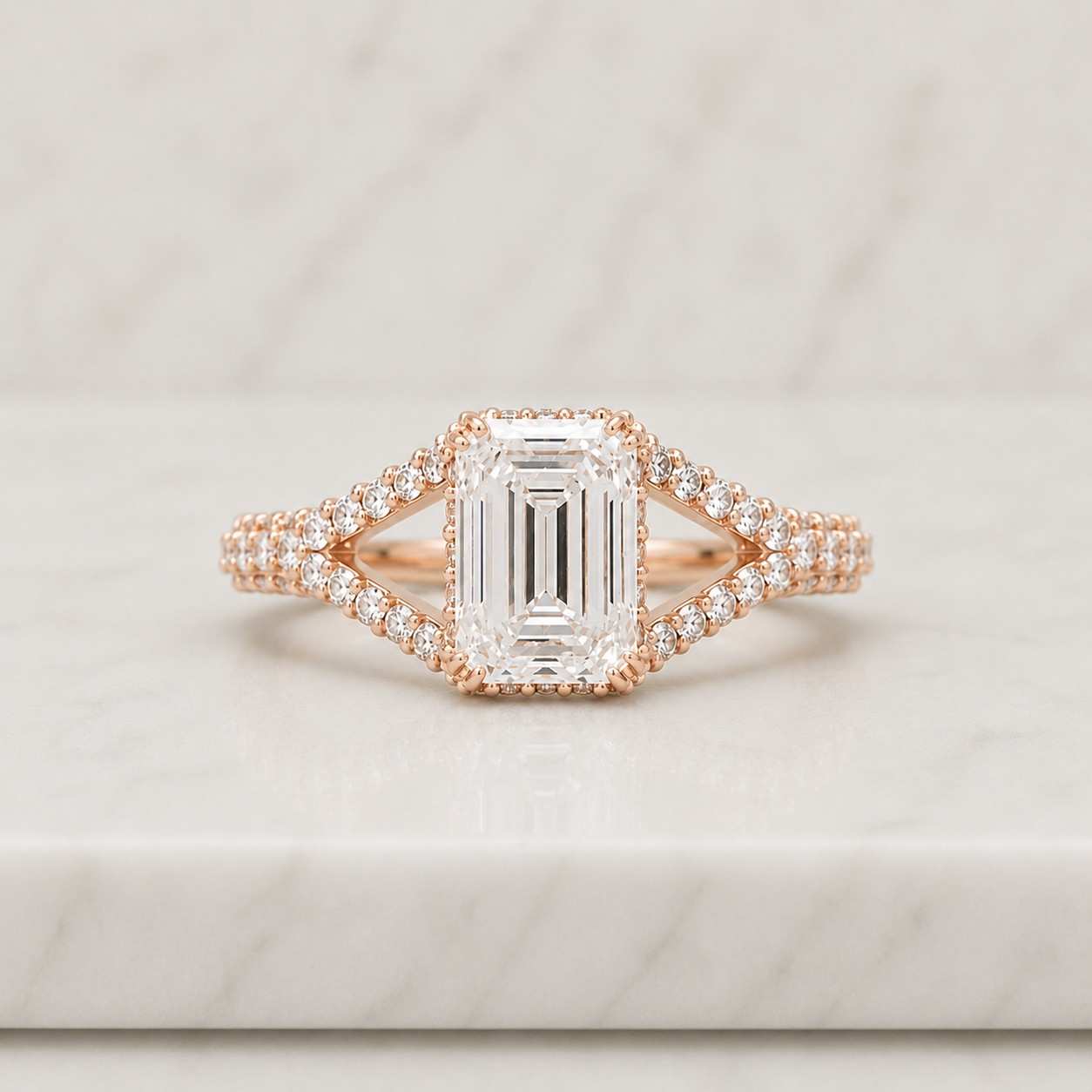 lab grown diamond lab diamond ring emerald cut ring engagement ring gold engagement ring yellow gold ring pave engagement ring split shank ring bridal ring wedding ring