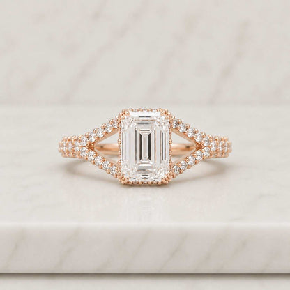 lab grown diamond lab diamond ring emerald cut ring engagement ring gold engagement ring yellow gold ring pave engagement ring split shank ring bridal ring wedding ring