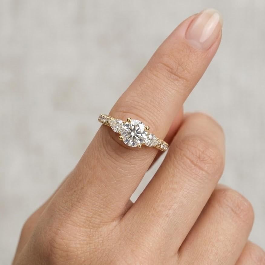 round diamond engagement ring 5 diamond anniversary ring real lab grown diamond ring six prong setting tapered band ring anniversary gifts