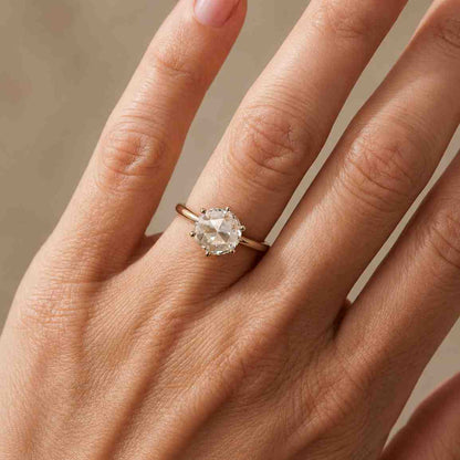 0.50 To 3.00 CT Rose Cut Round Lab Diamond Solitaire Ring, 14K Solid Gold Claw Prong Set Proposal Ring, Handcrafted Diamond Bridal Ring
