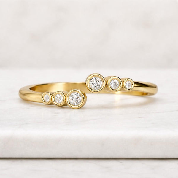 Minimalist Open Ring, Bezel Set Multi Stone Ring, 14K Gold Dainty Promise Ring, Unique Open Style Engagement Ring, Modern Stacking Ring
