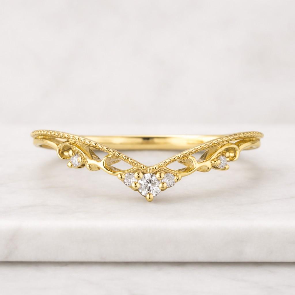 custom curved wedding ring dainty v shaped chevron ring pave lab diamond stacking ring stackable rings sustainable wedding band for women