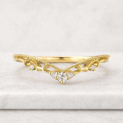 Custom Curved Wedding Ring Dainty V Shaped Chevron Ring Pave Lab Diamond Stacking Ring Stackable Rings Sustainable Wedding Band for Women