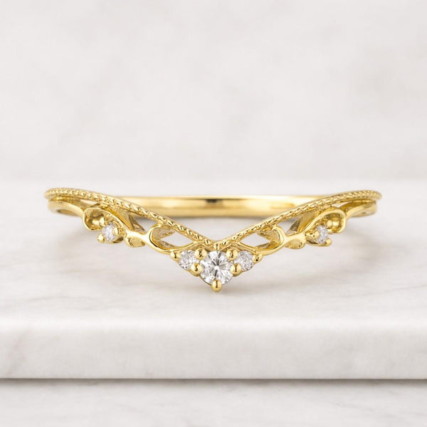 Custom Curved Wedding Ring Dainty V Shaped Chevron Ring Pave Lab Diamond Stacking Ring Stackable Rings Sustainable Wedding Band for Women