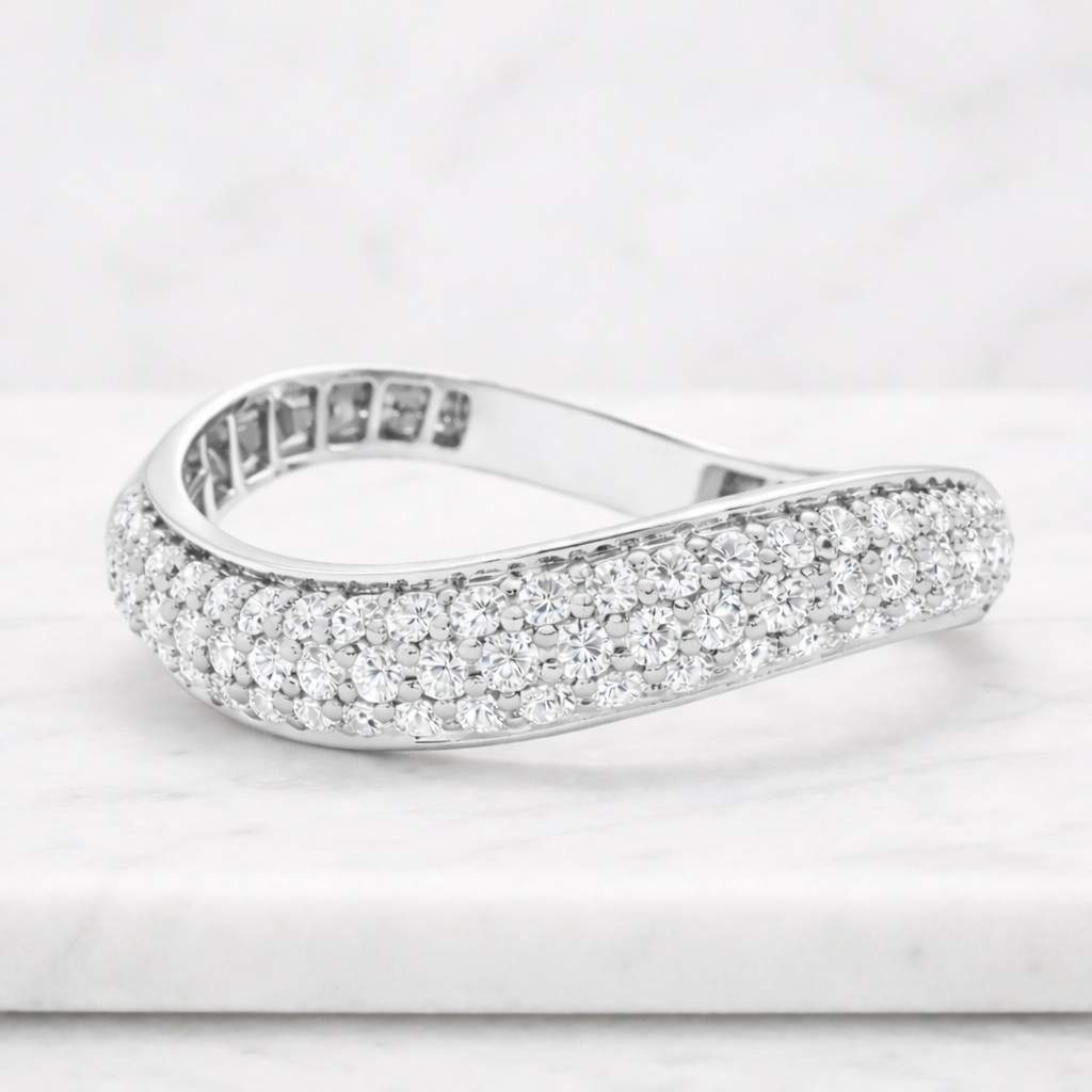 custom curved wedding band lab grown diamond chevron ring women's lab diamond ring v shape ring enhancer stackable ring 1st anniversary gift