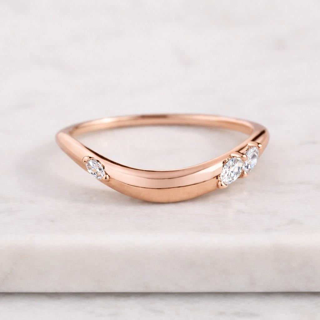 V Shaped Wedding Band Chevron Wedding Band Yellow Gold Wedding Band Women Unique Marquise Diamond Wedding Band Stacking Ring Anniversary