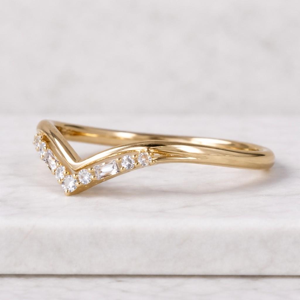 v shaped tapered baguette cut moissanite diamond band, chevron engagement band, 925 silver wedding band, dainty curved ring, minimalist ring