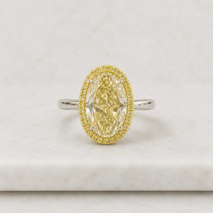 Yellow Oval Cut CZ Stone Engagement Ring, Woman's Gemstone Ring, Claw Prong Set Ring, 18K Gold Wedding Ring, Anniversary-Birthday Gift Ring
