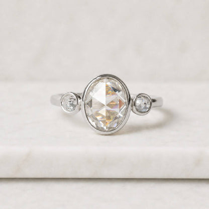 6 TCW Three Stone Oval Moissanite Bezel Engagement Ring, 3 Stone Oval Wedding Ring Gold, Modern Bezel Set Ring, Anniversary Gift for Her