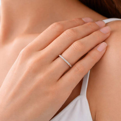 Lab Grown Diamond Promise Ring, Round Cut White Gold Wedding Band, Full Eternity Stackable Anniversary Ring, Bridal Gift for Women
