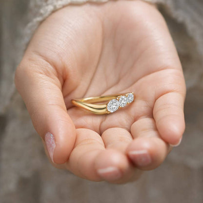Three Stone Pear Moissanite Curved Wedding Band Solid Gold Minimalist Birthstone Ring Customizable Matching Stackable Band Anniversary Gift