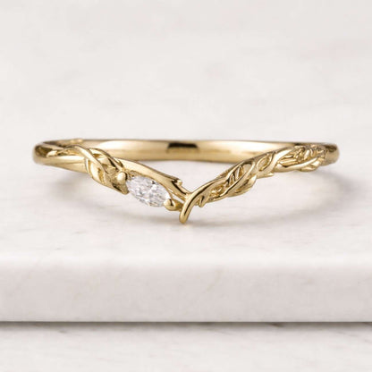 Marquise cut moissanite wedding band vintage curved wedding band solid gold Diamond stacking matching band Dainty Promise Anniversary ring