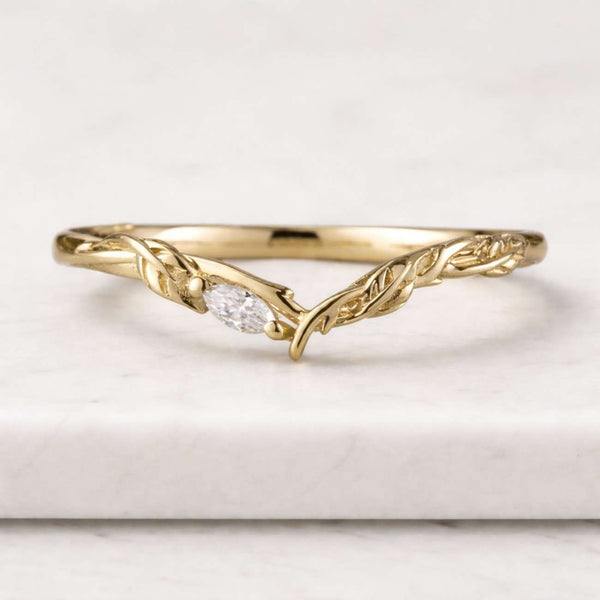 Marquise cut moissanite wedding band vintage curved wedding band solid gold Diamond stacking matching band Dainty Promise Anniversary ring