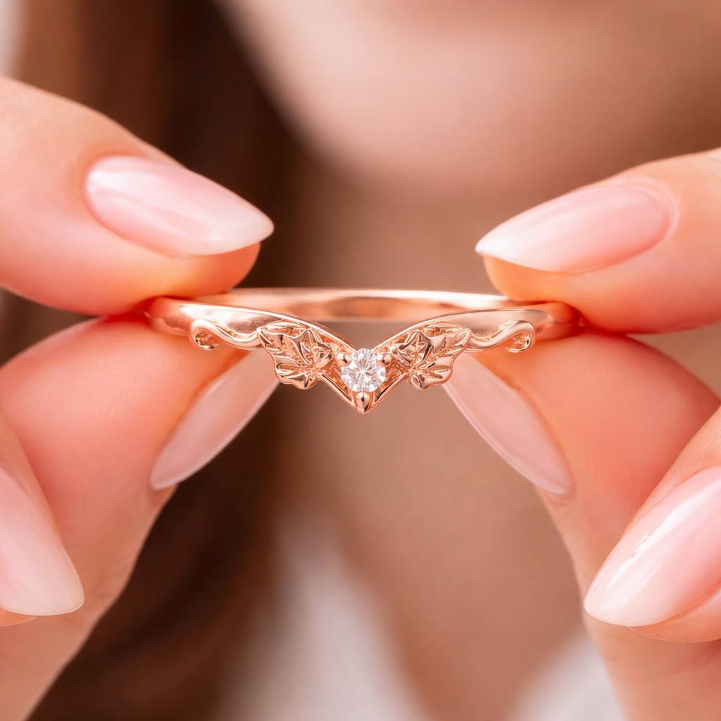 Nature Inspired Leaf Ring for Women Vintage Diamond Ring for Wedding Unique Small Promise Ring for Her Leaf, Stackable Band, Perfect gift