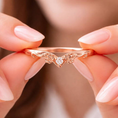 Nature Inspired Leaf Ring for Women Vintage Diamond Ring for Wedding Unique Small Promise Ring for Her Leaf, Stackable Band, Perfect gift