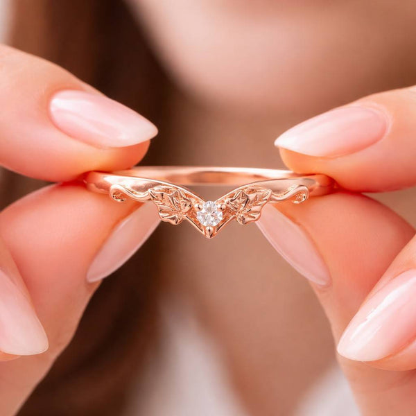Nature Inspired Leaf Ring for Women Vintage Diamond Ring for Wedding Unique Small Promise Ring for Her Leaf, Stackable Band, Perfect gift
