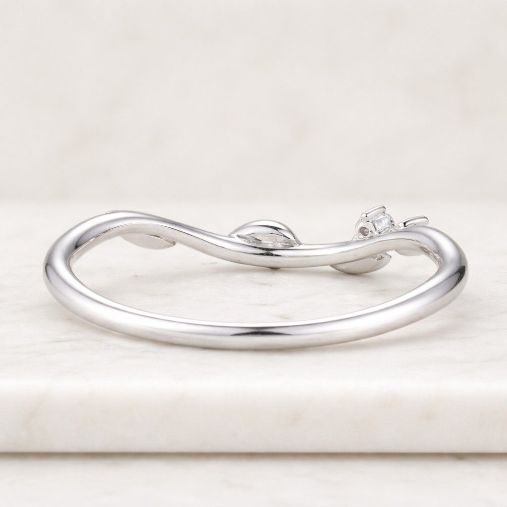 unique marquise cut moissanite curved wedding band art deco leaf white gold stacking matching promise ring twist floral anniversary ring