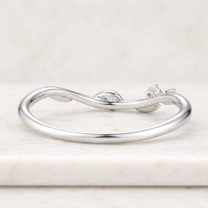 Unique Marquise cut Moissanite curved wedding band Art Deco Leaf White gold Stacking Matching Promise Ring Twist Floral Anniversary Ring