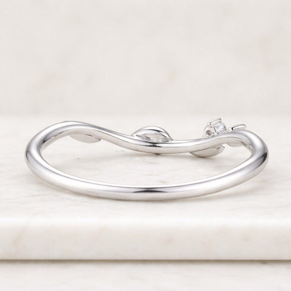 Unique Marquise cut Moissanite curved wedding band Art Deco Leaf White gold Stacking Matching Promise Ring Twist Floral Anniversary Ring