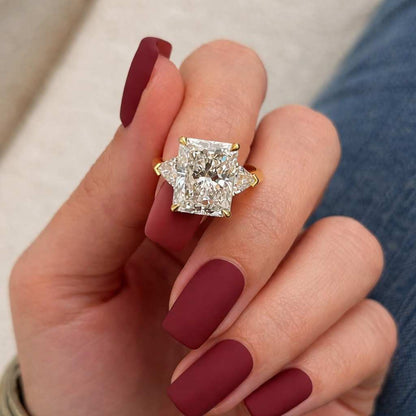 lab grown ring radiant cut ring three stone ring engagement ring solitaire ring statement ring yellow gold ring