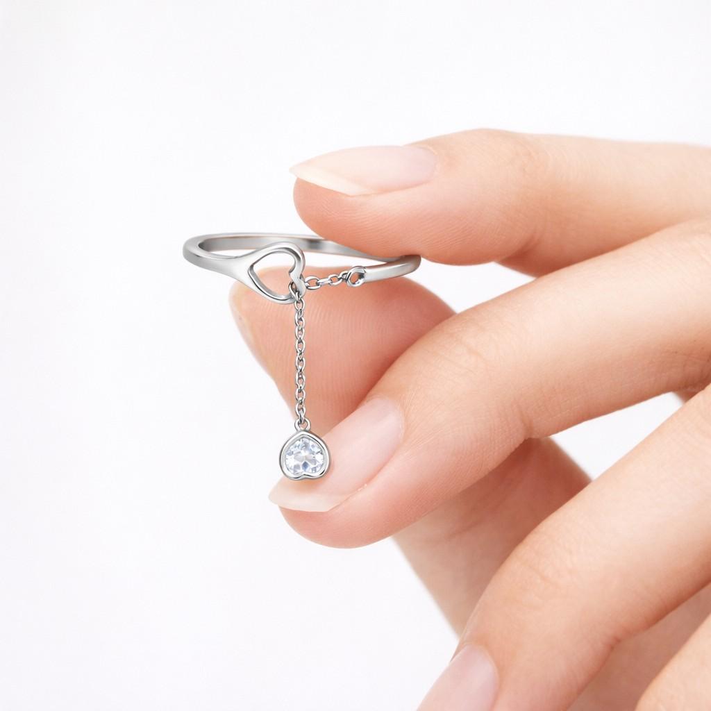 ladies ring simple jewelry cute jewelry chic ring stylish ring elegant ring daily jewelry lightweight ring heart design ring chain detail ring