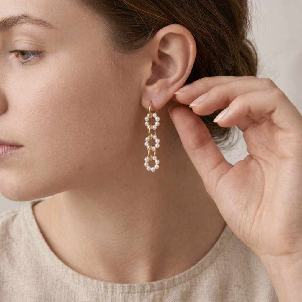 Bridal Pearl Drop Earrings, Gold Pearl Chain Earrings, Freshwater Pearl Earrings, Dainty Long Pearl Earrings, Wedding Earrings, Bridesmaid Gifts
