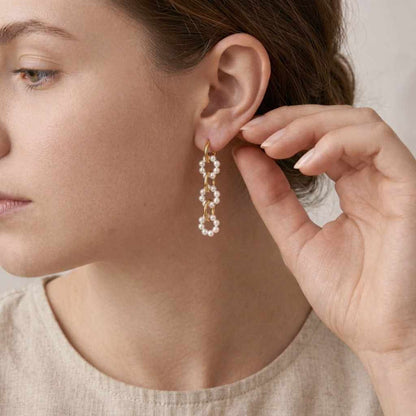 Bridal Pearl Drop Earrings, Gold Pearl Chain Earrings, Freshwater Pearl Earrings, Dainty Long Pearl Earrings, Wedding Earrings, Bridesmaid Gifts
