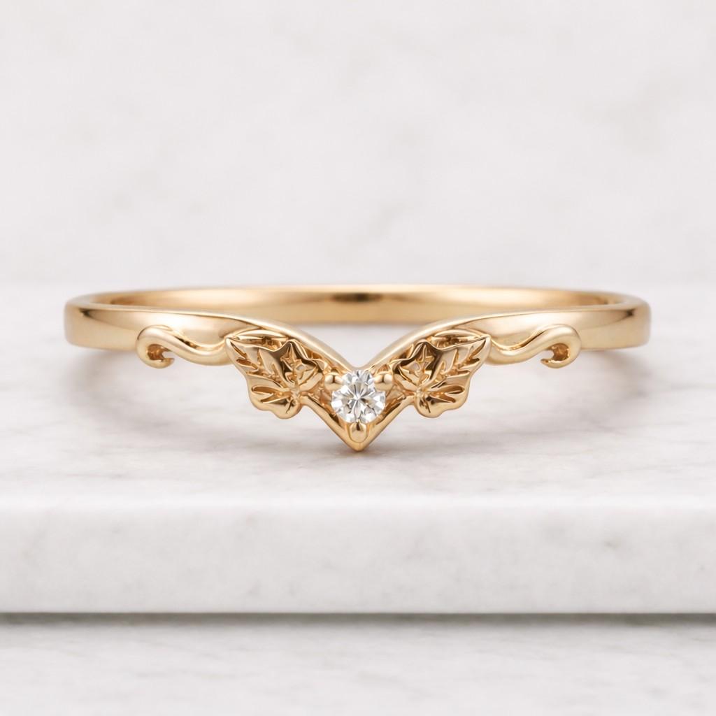 maple leaf diamond band, nature inspired vine ring, certified round cut natural diamond band, botanical stackable matching band, 14k gold