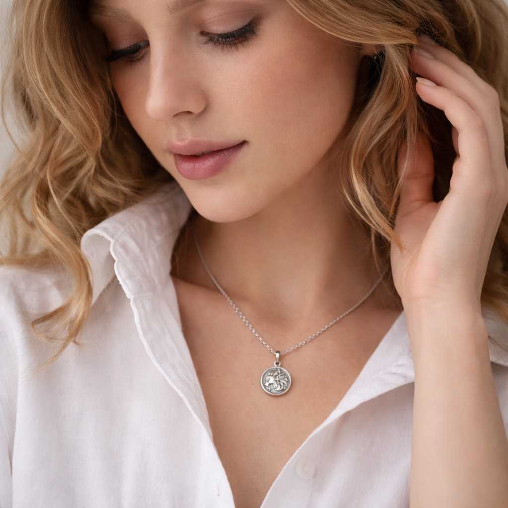 leo-zodiac-coin-necklace-silver-lion-engraving-front-view