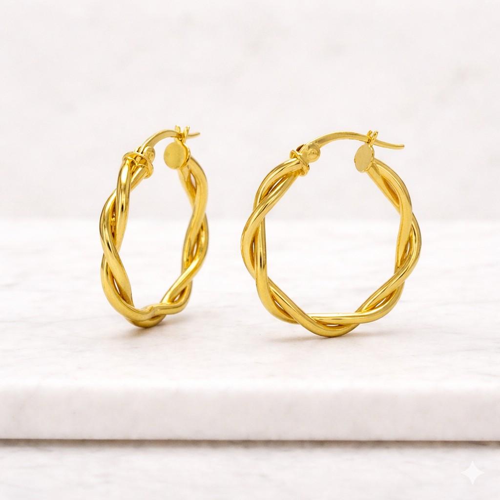 lightweight hoops secure clasp earrings twist design earrings thick hoop earrings medium hoop earrings cute earrings stylish hoops gold jewelry womens jewelry chic earrings daily earrings