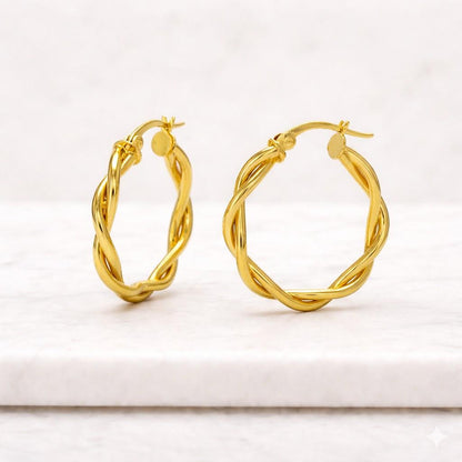 lightweight hoops secure clasp earrings twist design earrings thick hoop earrings medium hoop earrings cute earrings stylish hoops gold jewelry womens jewelry chic earrings daily earrings