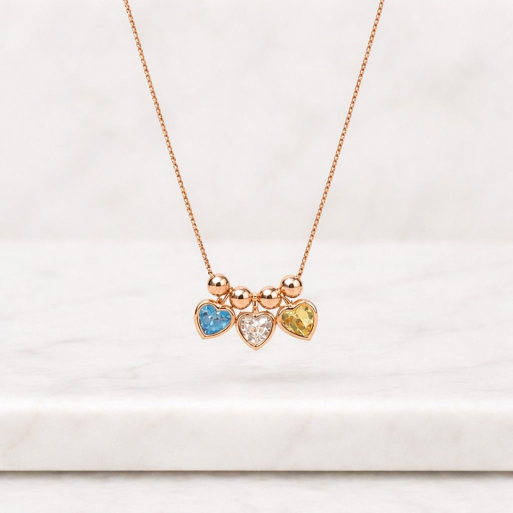 Multiple Heart Birthstone Necklace, Birthstone Lovers Necklace, Birthstone Keepsake Necklace, Family Birthstone Romantic Necklace For Mother

