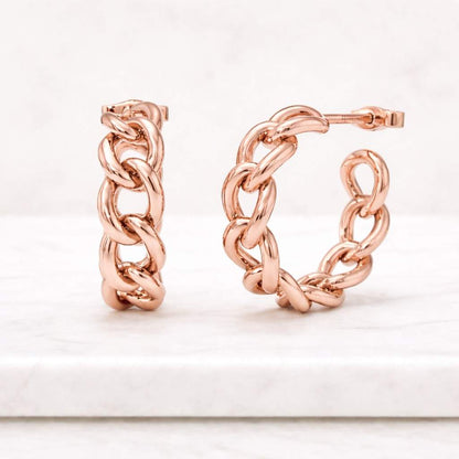 linked earrings twisted chain earrings smooth finish earrings shiny hoop earrings yellow earrings glam earrings classy earrings