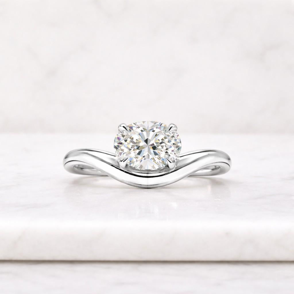 1.0 ct east west oval cut lab grown wedding ring, carved band anniversary ring, prong setting engagement ring, 10k yellow gold promise ring.