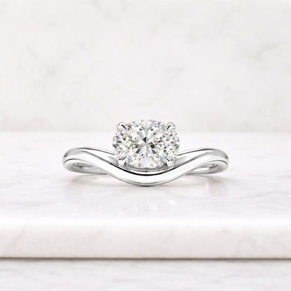 1.0 Ct East West Oval Cut Lab Grown Wedding Ring, Carved Band Anniversary Ring, Prong Setting Engagement Ring, 10K Yellow Gold Promise Ring.