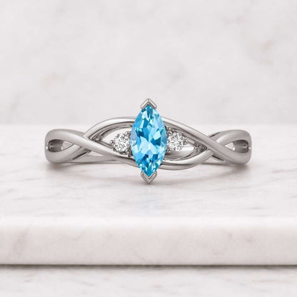 Marquise cut Aquamarine engagement ring Unique Rose gold ring moissanite ring Diamond ring Bridal ring Promise ring Anniversary ring
