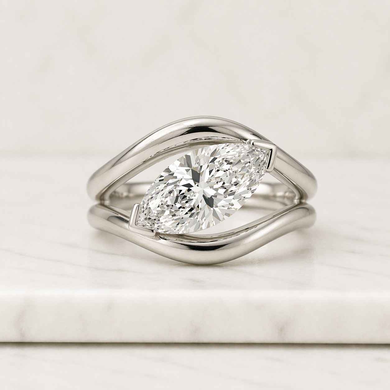marquise cut diamond engagement ring 2ct igi certified asymmetric bypass solitaire ring gold sculptural wrap ring unique bridal fine jewelry
