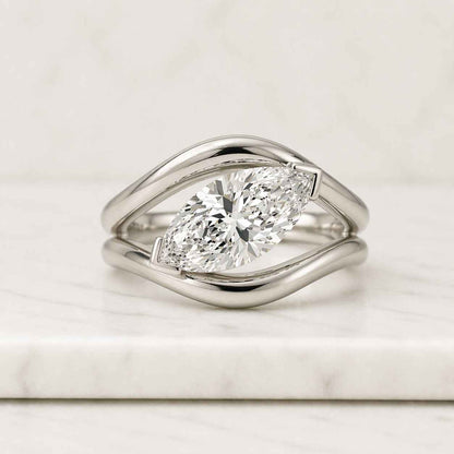 Marquise Cut Diamond Engagement Ring 2Ct IGI Certified Asymmetric Bypass Solitaire Ring Gold Sculptural Wrap Ring Unique Bridal Fine Jewelry
