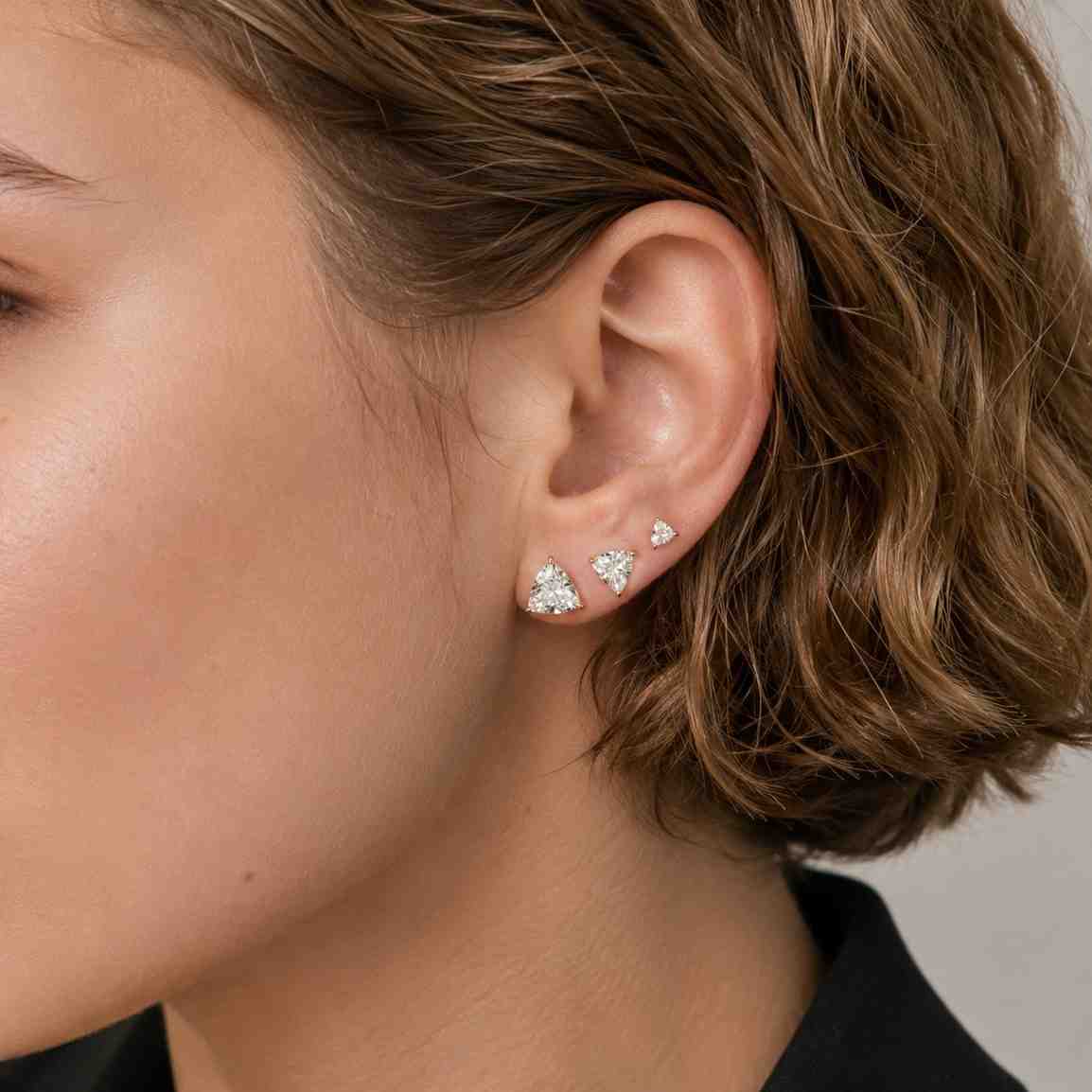 trillion cut real lab grown diamond earrings, solitaire stud earrings, lab created diamond studs, minimalist wedding jewelry, gift for wife
