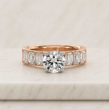 Solid Gold Round Cut Moissanite Engagement Ring, Half Pave & Hidden Halo Solitaire Ring, RS-0804-A1-G
