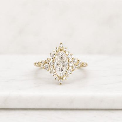 1Ct Marquise Moissanite engagement ring, cluster halo marquise moissanite diamond engagement ring, flower halo ring For Her, Moissanite Ring
