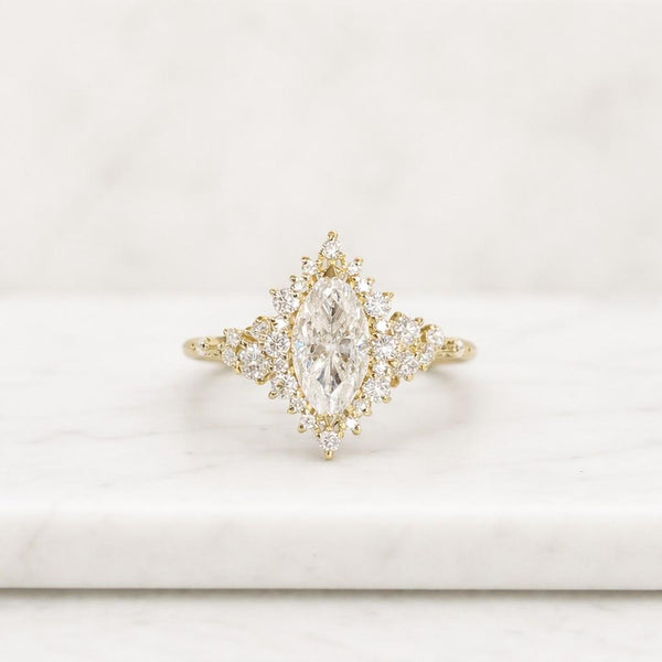 1Ct Marquise Moissanite engagement ring, cluster halo marquise moissanite diamond engagement ring, flower halo ring For Her, Moissanite Ring
