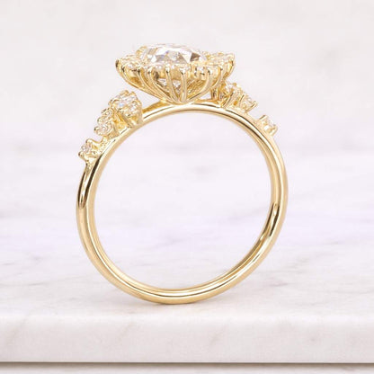 Vintage-Inspired Princess-Cut Diamond Halo Ring | 14k Gold Marquise Statement Engagement Heirloom
