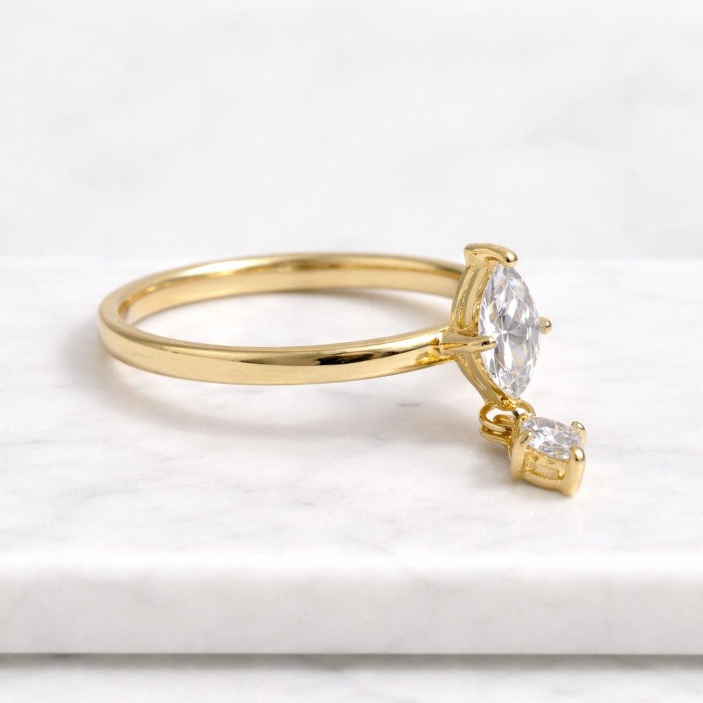marquise cut ring drop charm ring floating stone ring geometric ring elegant jewelry modern jewelry dainty jewelry minimalist jewelry fine ring gold band ring sleek ring