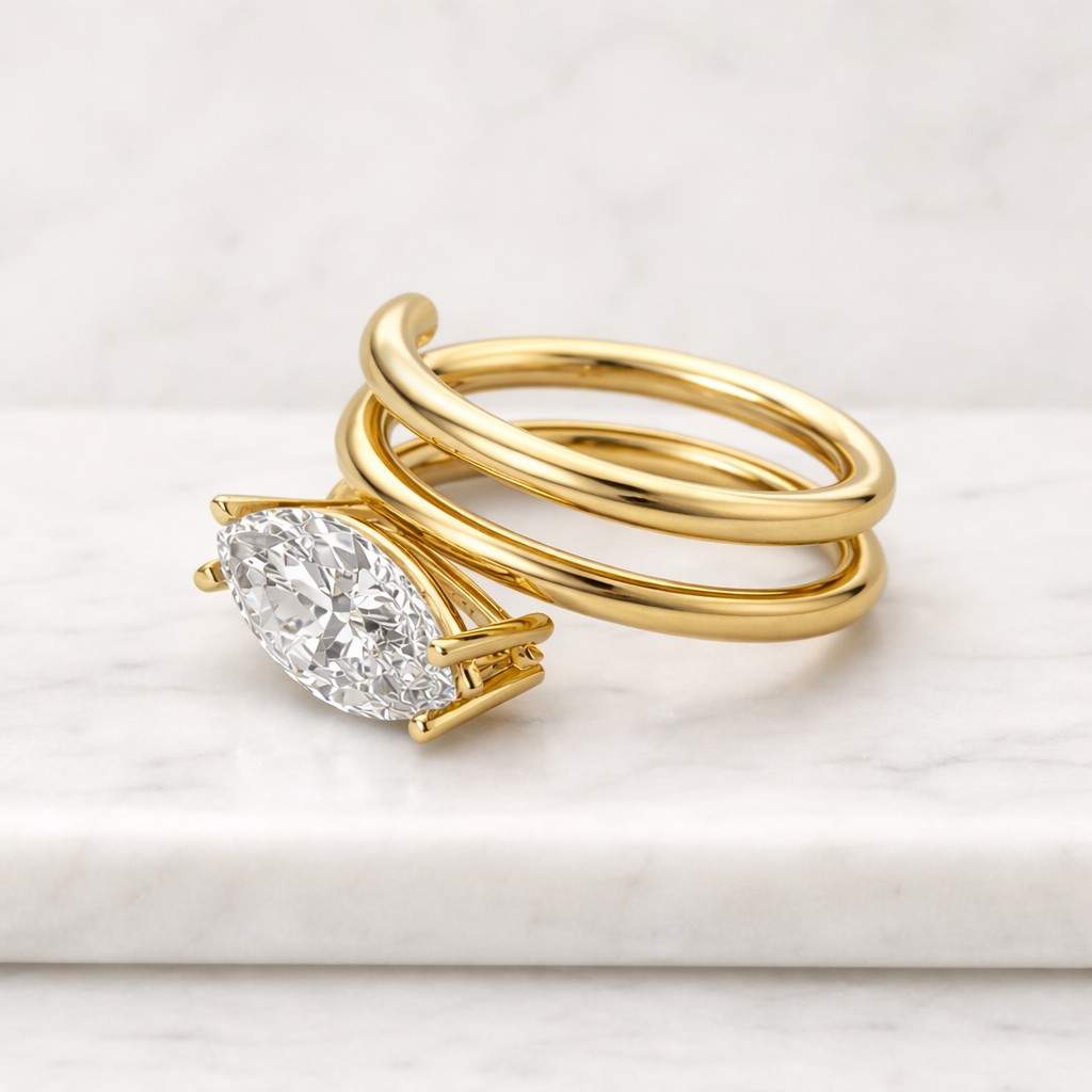 Marquise Cut Lab Grown Diamond Ring, Bezel Set Engagement Ring, Solitaire Diamond Ring, Yellow Gold Promise Ring, Minimalist Bridal Jewelry