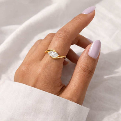 Marquise Cut Lab Grown Diamond Engagement Ring, Bezel Set Marquise Ring, Curved Bypass Gold Wedding Ring, Dainty Promise Ring, Gift for Her